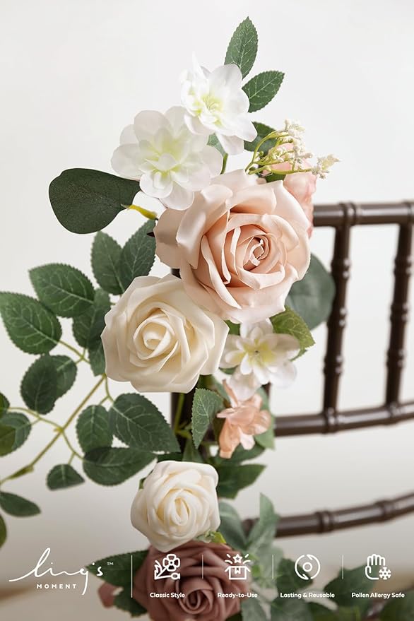 Ling's Moment 10pcs Wedding Chair Decorations Aisle Floral Swag Artificial Pew Flowers Hanging Garland Pink Blush & Cream For Ceremony Reception Church Rose Floral Faux Arrangement Party Outdoor Decor