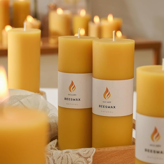 6PCS Pure Beeswax Pillar Candles, 2-Inch Diameter x 6-Inch Height, Natural Unbleached Beeswax, Unscented, Durable & Safe for Home Decor