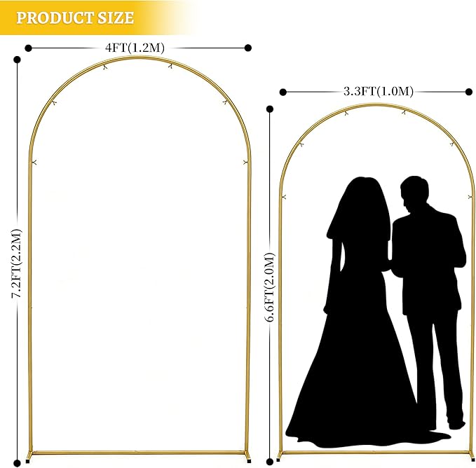 Arch Backdrop Stand - 2PCS (7.2ft, 6.6ft) Upgraded Metal Arch Backdrop Stand - Easy to Set up Gold Wedding Arch Frames- for Weddings, Birthday Parties, Baby Showers, Family Gatherings