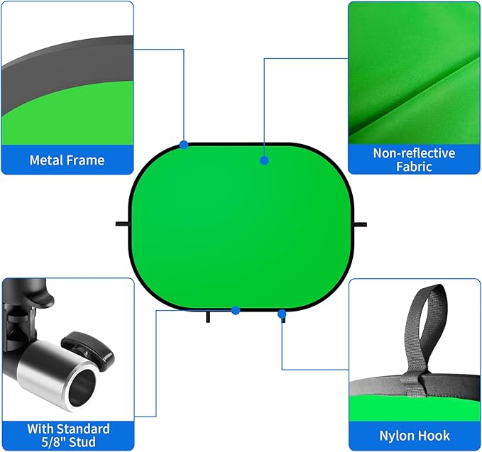 Selens 3x5ft Green Screen Backdrop for Photography, 2-in-1 Collapsible Background Panel with Clip and Carry Bag for YouTube Videos Photo Studio Props