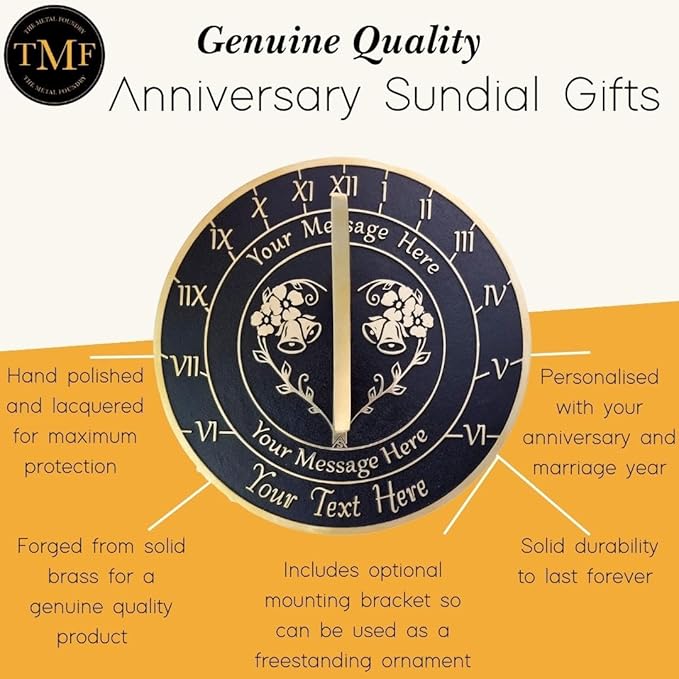 The Metal Foundry Personalized Large Sundial ‘What Love is’ - Heavy Duty Recycled Brass Home Decor Or Garden Present Idea Made in The UK for Parents, Grandparents, Friends, Couples