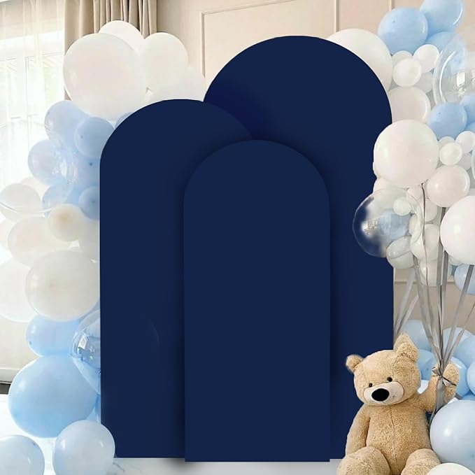 Arch Backdrop Cover Set of 3 Navy Blue Arch Covers 4FT 5FT 6FT Spandex Round Top Wedding Arch Covers Set Stretchy Chiara Backdrop Covering 2-Sided Arched Covers for Birthday Party Decoration