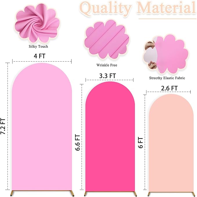 Pink Arch Backdrop Cover 7.2FT 6.6FT 6FT Wedding Arched Covers Stretchy Backdrops Set of 3 Spandex Arch Stand Covers Chiara Backdrop Cover for Arches Stand Birthday Party Baby Shower Graduation Decor