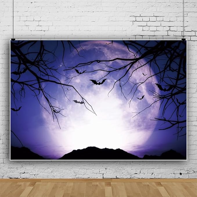 Leowefowa 8x6ft Halloween Night Backdrop Horrible Misty Forest Gloomy Moonlight Background Scary Dead Branch Bat Halloween Night Party Decor Banner Kids Adults Portraits Photo Props