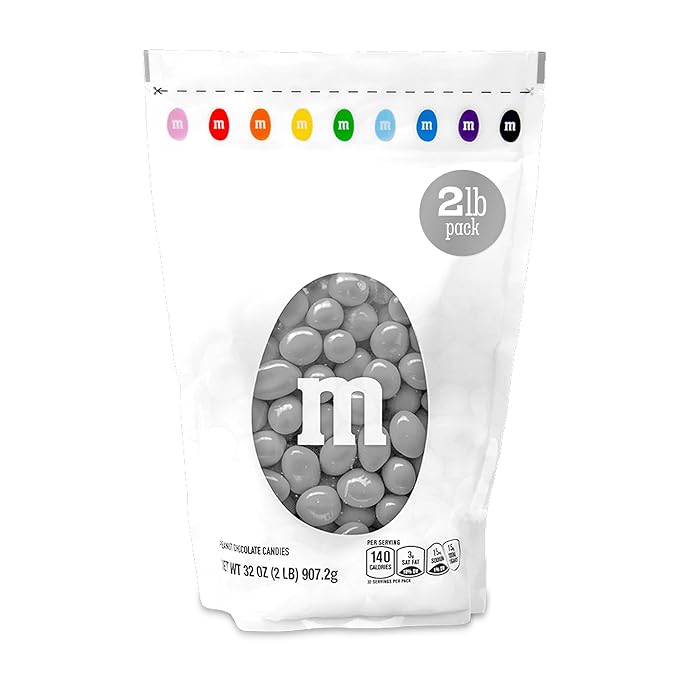M&M’S WORLD Peanut Silver Chocolate Candy-2lbs of Bulk Candy in Resealable Pack for Candy Buffet,Birthday Parties,Theme Meetings,Candy Bar,Sweet Stuff for DIY Party Favors or Edible Decoration