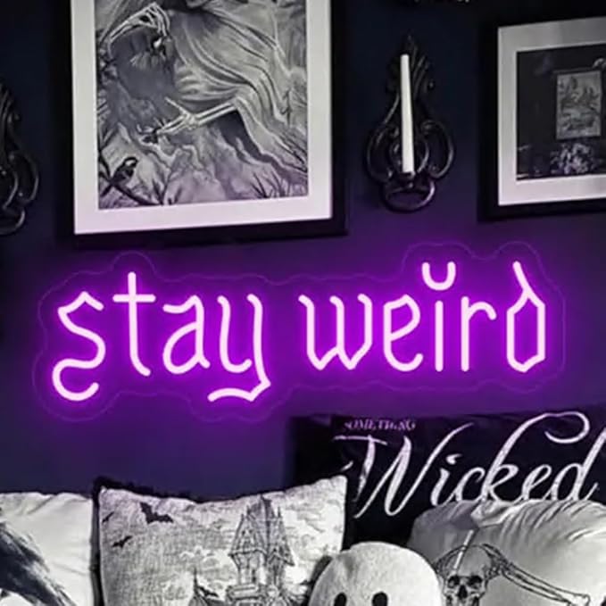 Stay Weird Neon Sign, Gothic Room LED Neon Light, Gothic Halloween Humor Gothic Sign, Dark Art Wall Décor Size:24 inches