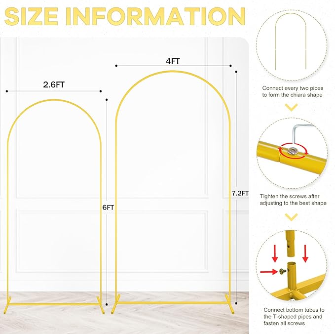 Metal Arch Backdrop Stand and Cover Set 7.2FT 6FT Gold Arch Stand Frame with Navy Blue Spandex Fitted Arch Covers for Wedding Party Reception Decorations