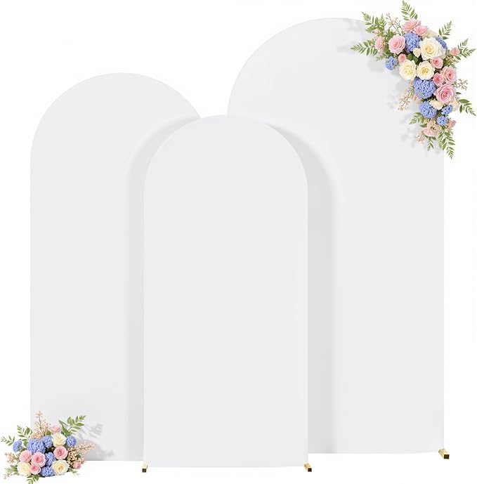 White Arch Backdrop Cover Set of 3 - Spandex Arch Covers 7.2FT 6.6FT 6FT Stretchy Fabric Backdrop for Wedding Ceremony, Bridal Baby Shower, Birthday Party, Photo Booth Background Decor