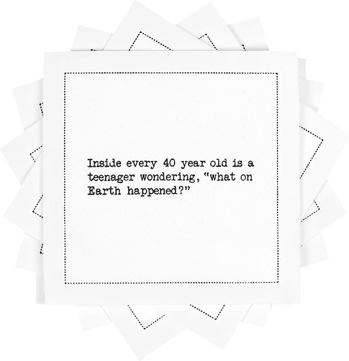 Five Star Funny 40th Birthday Quotes | White Cotton Cocktail Napkins | 50 Luxury Disposable Beverage Napkins with Witty Bar Quotes | Drink Napkins for Parties, Bars, Weddings & Game Nights