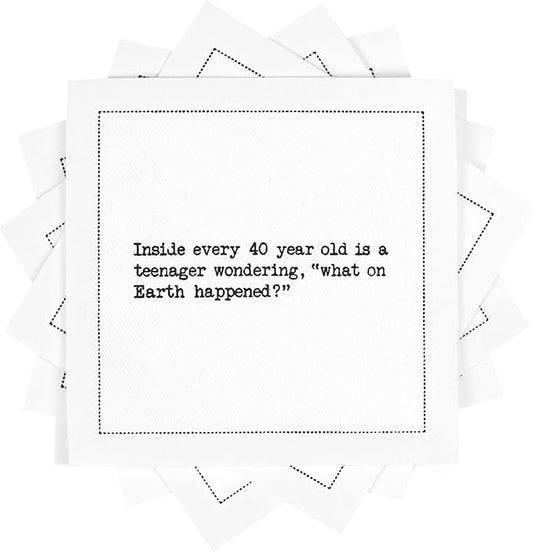 Five Star Funny 40th Birthday Quotes | White Cotton Cocktail Napkins | 50 Luxury Disposable Beverage Napkins with Witty Bar Quotes | Drink Napkins for Parties, Bars, Weddings & Game Nights