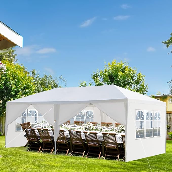 Party Tent, Tents for Parties, Outdoor Wedding Birthday Event Tent Patio Gazebo Carport Canopy Shade, Canopy with Removable Sidewalls & Transparent Window (10'x20'/6 Sidewalls White)