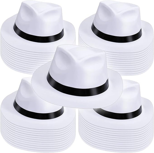 Xtinmee 48 Pack Gangster Hats for Men 1920s Bulk Plastic Gentlemen Costume Hats for Adults 1920s Party Accessories