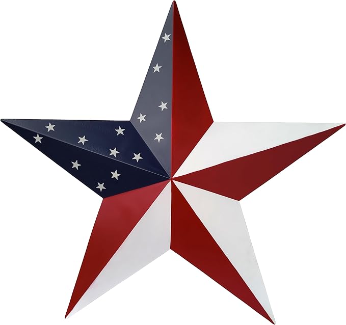 JoyEvy American Barn Star US Flag Stars Indoor Outdoor Decor, Metal Patriotic Star Wall Decoration, Texas Stars for Outside Rustic Vintage Western Country Home Farmhouse Wall Ornament(23.4inch)