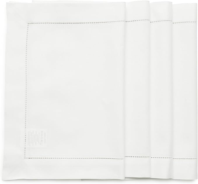 Solino Home White Placemats Set of 4 - Cotton Linen Hemstitch Placemats 14 x 19 Inch for Winter, Valentines, Spring, Easter