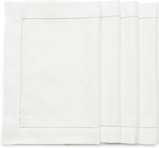 Solino Home White Placemats Set of 4 - Cotton Linen Hemstitch Placemats 14 x 19 Inch for Winter, Valentines, Spring, Easter