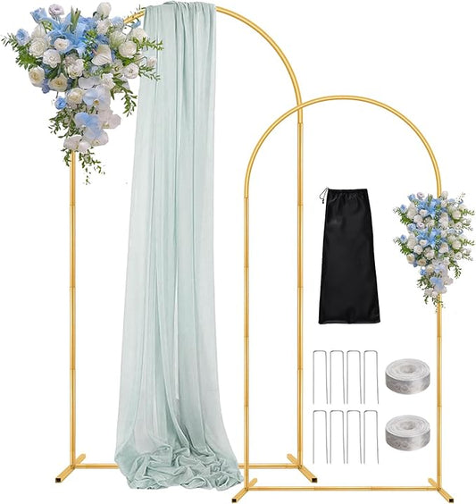 Arch Backdrop Stand, 7.2FT 6FT Wedding Arch Gold Set of 2, Metal Balloon Arch Kit Stand with Base for Gender Reveal Ceremony Birthday Anniversary Bridal Graduation Party Event Background Decoration