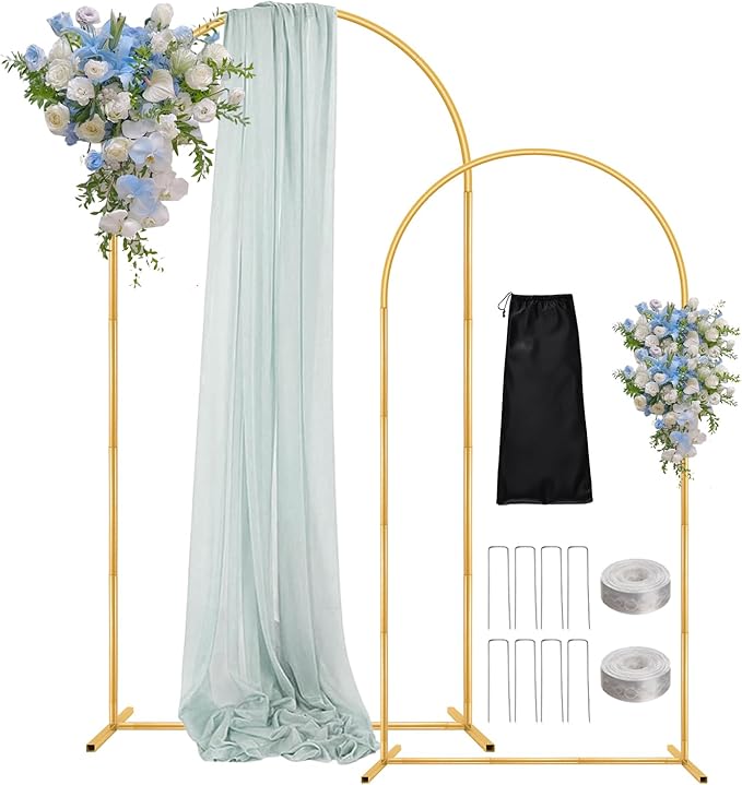 7.2FT 6FT Wedding Arch Backdrop Stand Set of 2,Metal Gold Wedding Balloon Arch Stand Kit with Base for Gender Reveal Birthday Anniversary Bridal Graduation Party Event Background Decoration