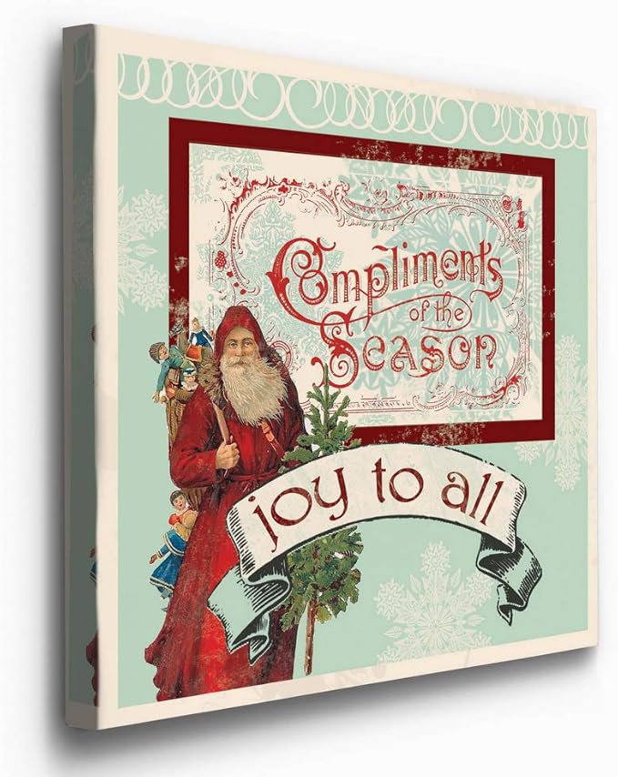 Renditions Gallery Joy to All Santa Wall Art, Christmas & Winter Artwork, Holiday Decor, Old World Santa Claus, Premium Gallery Wrapped Canvas, Ready to Hang, 40 in H x 40 in W, Made in America