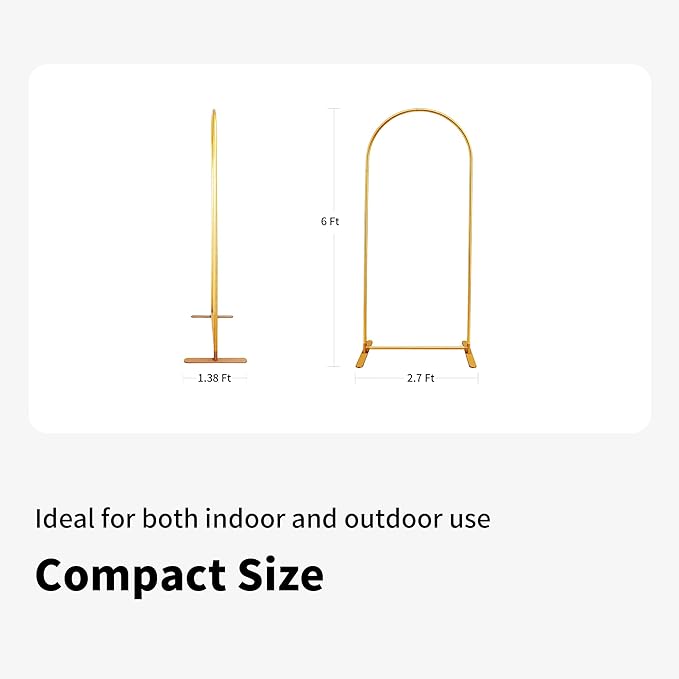Quick Assembly Aluminum Alloy Arch Backdrop Stand, Lightweight & Sturdy for Weddings, Baby Showers & Birthday Parties, 6FT x 2.7FT Balloon Frame with Elastic Cord Design