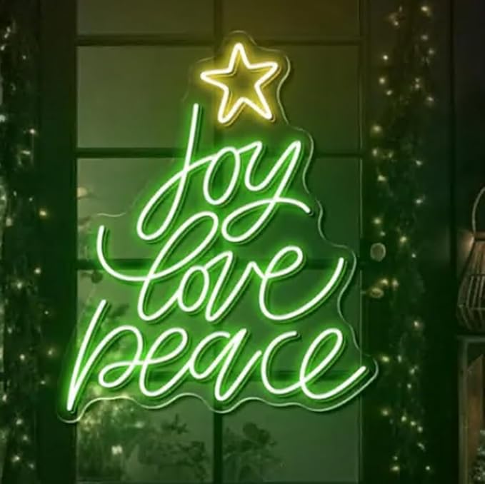 Joy Love Peace Christmas Tree Neon Sign: Christmas Tree Led Sign Holiday Wall Decor Size:16 x 13inches