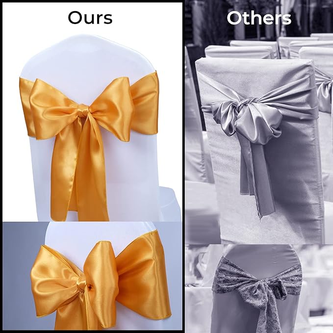Babenest Satin Chair Sashes Ties Upgraded 50 pcs Chair Ribbons Bows for Wedding Banquet Party Christmas Baby Shower Events Decoration (Gold)