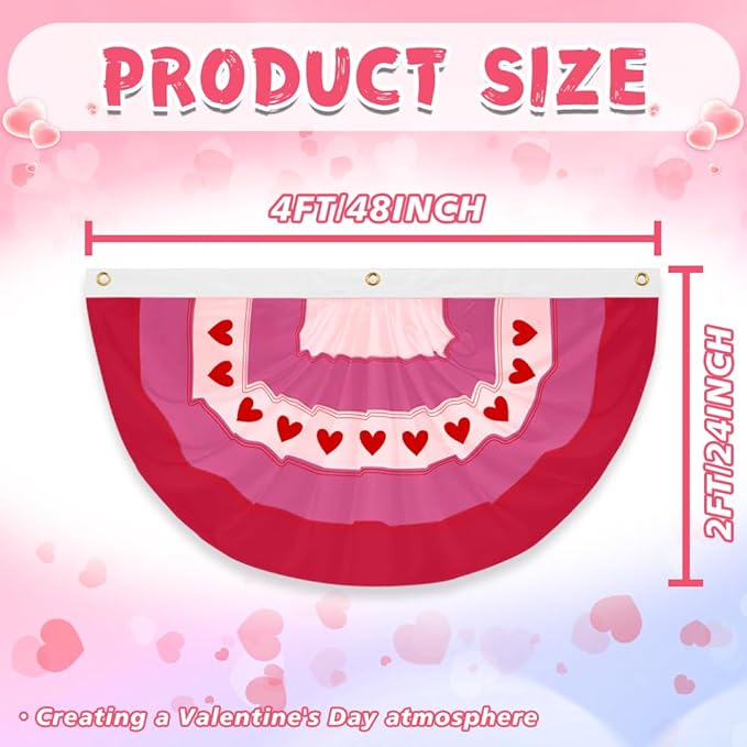 4Pcs Valentine Bunting Flags 2x4Ft Embroidered Love Heart Half Fan Valentine’s Day Galentine’s Day Decor Banner for Outdoor Porch Garden Fence Décor Engagement Party Anniversary/Wedding