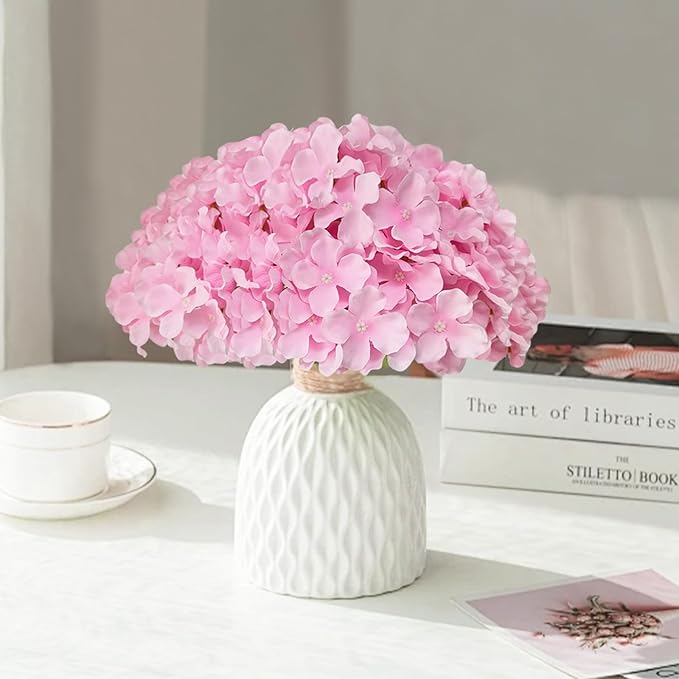 65Pcs Pink Hydrangea Artificial Flowers Bulk，Realistic Silk Fake Flowers with Stems，Faux Hydrangea Flowers for Wedding Home Decor Centerpieces Living Room Garden Party Baby Shower Decoration