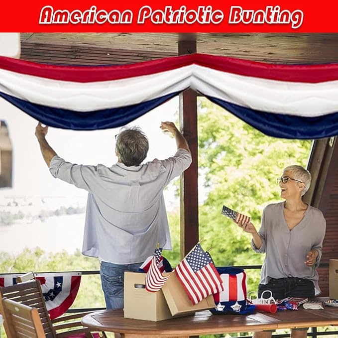 2Pack American Bunting Flag Veterans Day 4th of July 2x20Ft USA Patriotic Banner for Outside Porch Outdoor Red,White & Blue Bunting Decor Home Garden Décor Independence Day Memorial Days