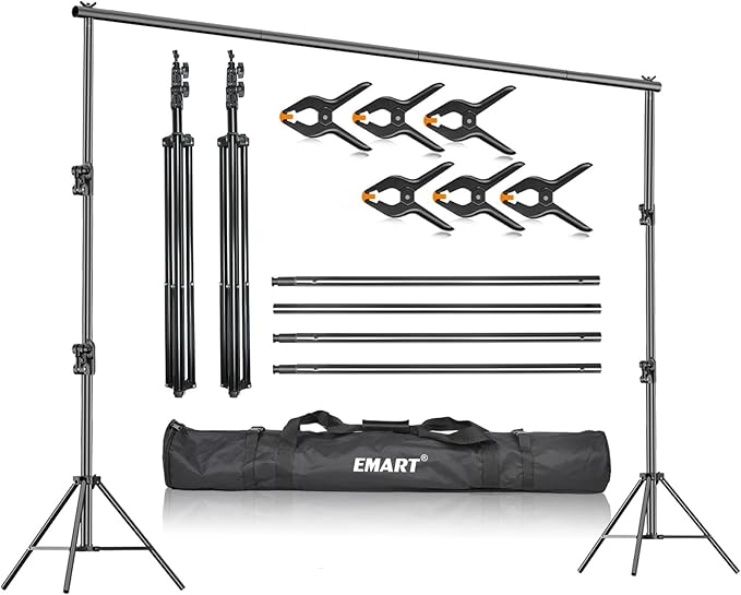 EMART Heavy Duty Background Stand, 9.2 x 10ft Adjustable Backdrop Support System Kit with Carry Bag for Photography