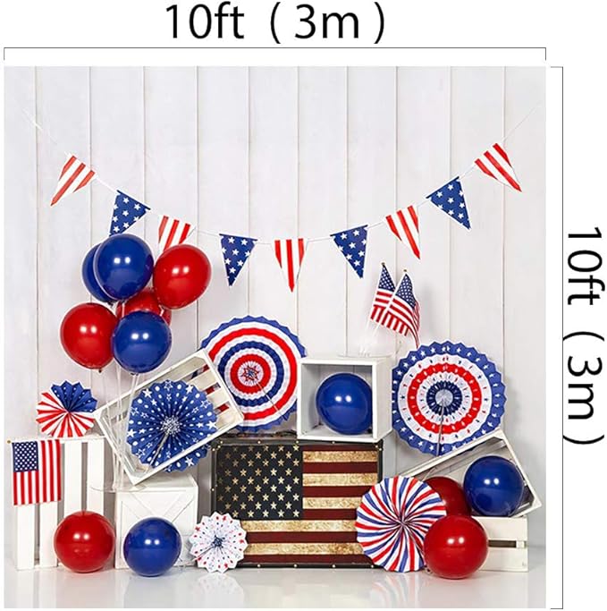 Kate 10x10ft American Flag Backdrops for Photography Independence Day Banner Background White Wood Wall Backgrounds Colorful Balloons Backdrop