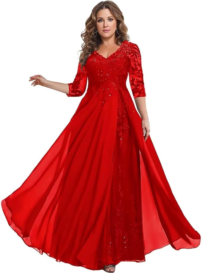 Long Sleeve Mother of The Bride Dress for Wedding Chiffon Lace Applique Formal Gowns BOF163