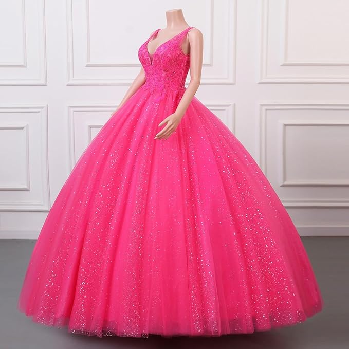 Engerla Women's Beading Sweetheart Ball Gown Tulle Layed Long Quinceanera Dress