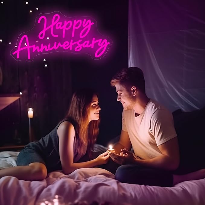 Happy Anniversary Led Neon Sign For Wedding Backdrop 19.6"X 9.8" Neon Lights for Bedroom,Living,Home Bar Valentine'S Day Wife Husband Parents Anniversary Decor (pink)