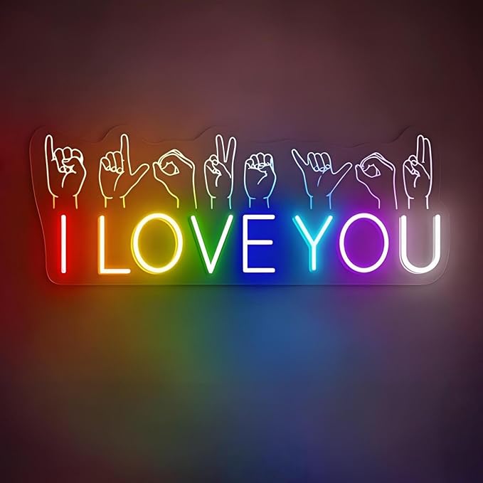 I Love You Neon Sign - 5-Level Dimmable USB Rainbow Neon Signs & Valentine's Day Decor, Ideal for Weddings, Parties, Bedrooms, Romantic Light Up Wall Art