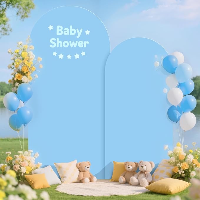 Wedding Backdrop Arch Stand with Cover 7.2FT 6FT Metal Arch Backdrop Stand and Cover Set of 2 Baby Blue Backdrop Cover for Balloon Arches Stands for Birthday Party Anniversary Bridal Baby Shower Decor