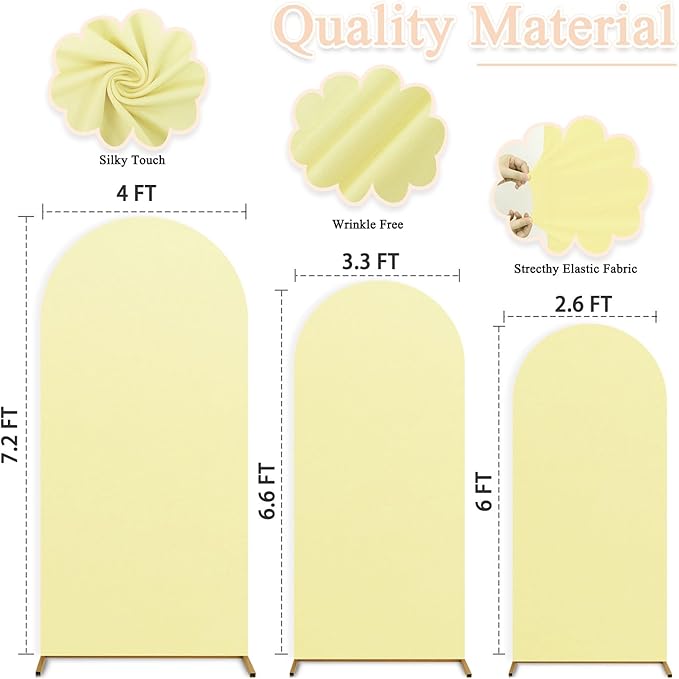 Set of 3 Wedding Arch Backdrop Cover 7.2ft, 6.6ft, 6ft Yellow Arch Cover Chiara Backdrop Covers for Arch Stand Spandex Arch Covers for Happy Birthday Party Bridal Shower Graduation Arch Decor