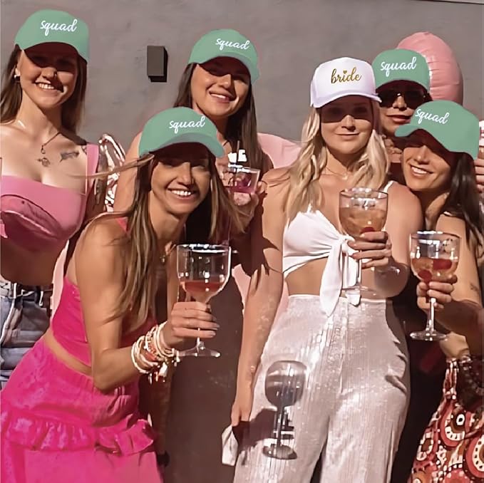 PartyGifts&beyond 6Packs Bachelorette Hat Bridesmaid Hat Bachelorette Party Favors Embroidered Bride Squad Baseball Cap