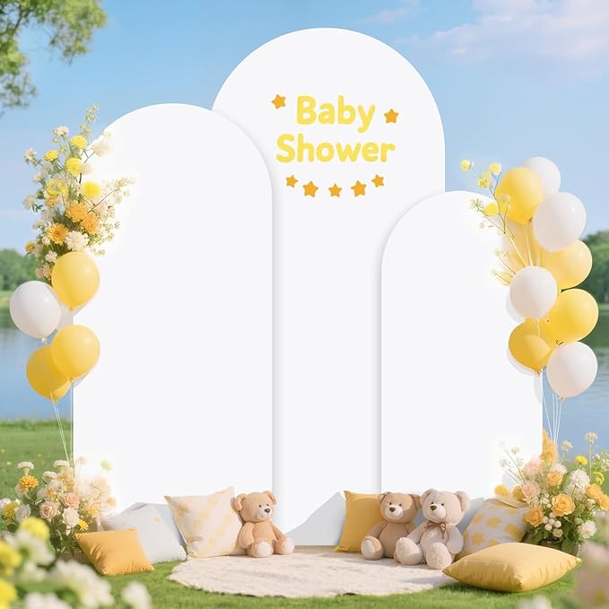 Arch Backdrop Stand and Cover (6FT, 5FT, 4FT) Metal Arch Stand with White Cover Set of 3 Wedding Arch Frame and Arch Stand Cover for Birthday Party Wedding Ceremony Bridal Baby Shower Decor