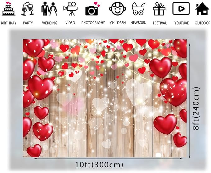 LTLYH 10x8ft Valentine's Day Backdrop Valentines Banner Valentines Decorations Valentine's Day Wedding Anniversary Party Girl Birthday Decor Supplies 247