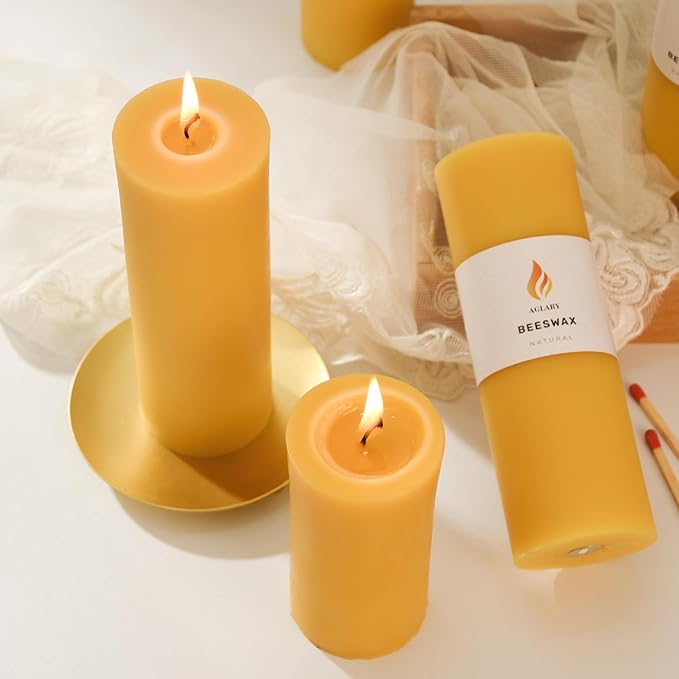 6PCS Pure Beeswax Pillar Candles, 2-Inch Diameter x 6-Inch Height, Natural Unbleached Beeswax, Unscented, Durable & Safe for Home Decor