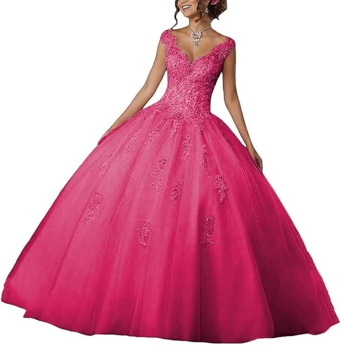 Laces Appliques Long Ball Gown Puffy Tulle Quinceanera Dresses Wedding Dresses with Sleeveless