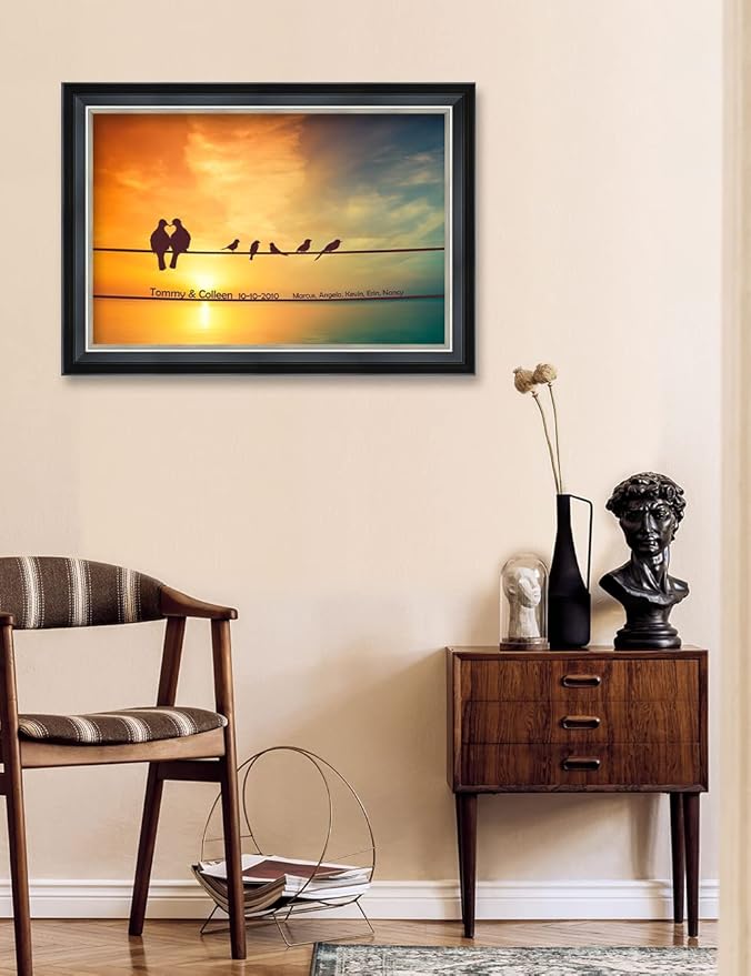 IPIC - We are Family Personalized Framed Wall Art with Names and Date on, Giclee Prints with Solid Wood, Custom Gifts for Wedding Anniversary. Total Framed Size: 27.25" W x 19.25" H