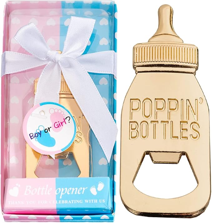 24Pack Baby Bottle Openers for Baby Shower Favors Gifts, Boy or Girl Gender Reveal Party Favors,Poppin Bottles Openers with Gifts Box used for Guests Gender Reveal Party Favors Souvenir Return Gift