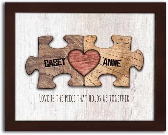 Personal-Prints LOVE PUZZLE | Personalized Romantic Canvas Art Gift with Your Names | Custom for Valentine’s Day or Wedding Anniversary (11"x14" Framed Paper Print)
