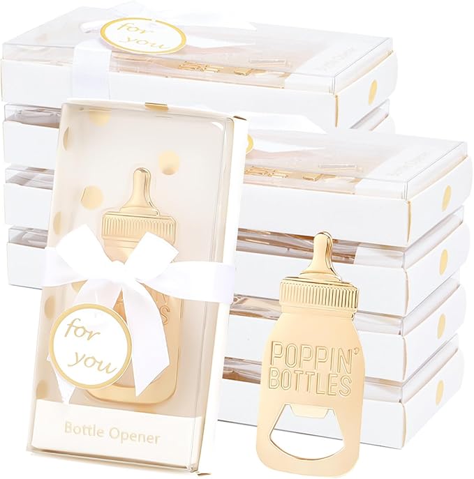 50 PCS Golden Baby Bottle Openers for Baby Shower Favors Gifts,Poppin Bottle Baby Shower,Bottle Opener for Guests Gender Reveal Party Favors Souvenirs Decorations