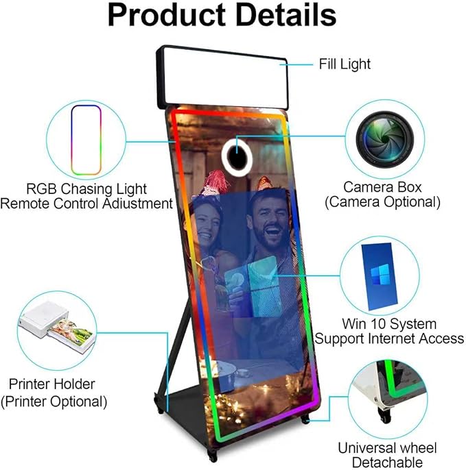 Magic Mirror Photo Booth,Mirror Photo Booth Interactive Touch Screen with Flight Case, Built-in Mini PC with Instant Print and Sharing for Event Party Wedding Rental (Black, 43''Screen Full set)