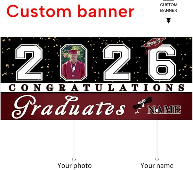 Custom Graduation Garage Door Banner Decoration 7x16ft with Photo Congrats Garage Door Cover 2026 Party Photo Booth Backdrop Party Supplies(Maroon)