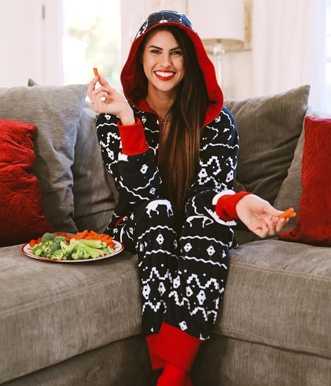 Tipsy Elves Christmas Onesies for Adults - Comfy Unisex Matching Holiday Jumpsuits with Convenient Pockets