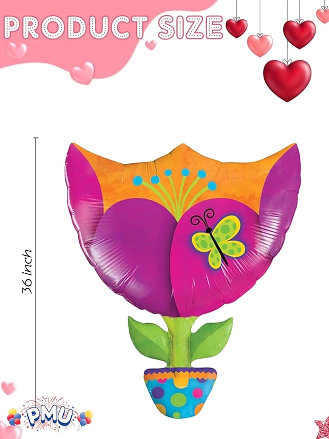 PMU Valentines Day Fantasy Tulip 35 Inches Mylar - Foil Balloons Proposal, Special Events, Photo Props Party Decoration and Accessories (10/Pkg) Pkg/1