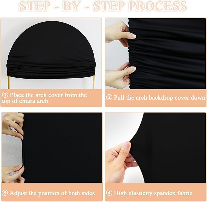 Black Wedding Arch Cover Set of 2 Arch Cover Backdrop Fabric 7.2ft 6ft Spandex Fit Backdrop Cover for Arch Stand Arches Frame Wall Cover for Birthday Baby Halloween Party Arch Stand Cover